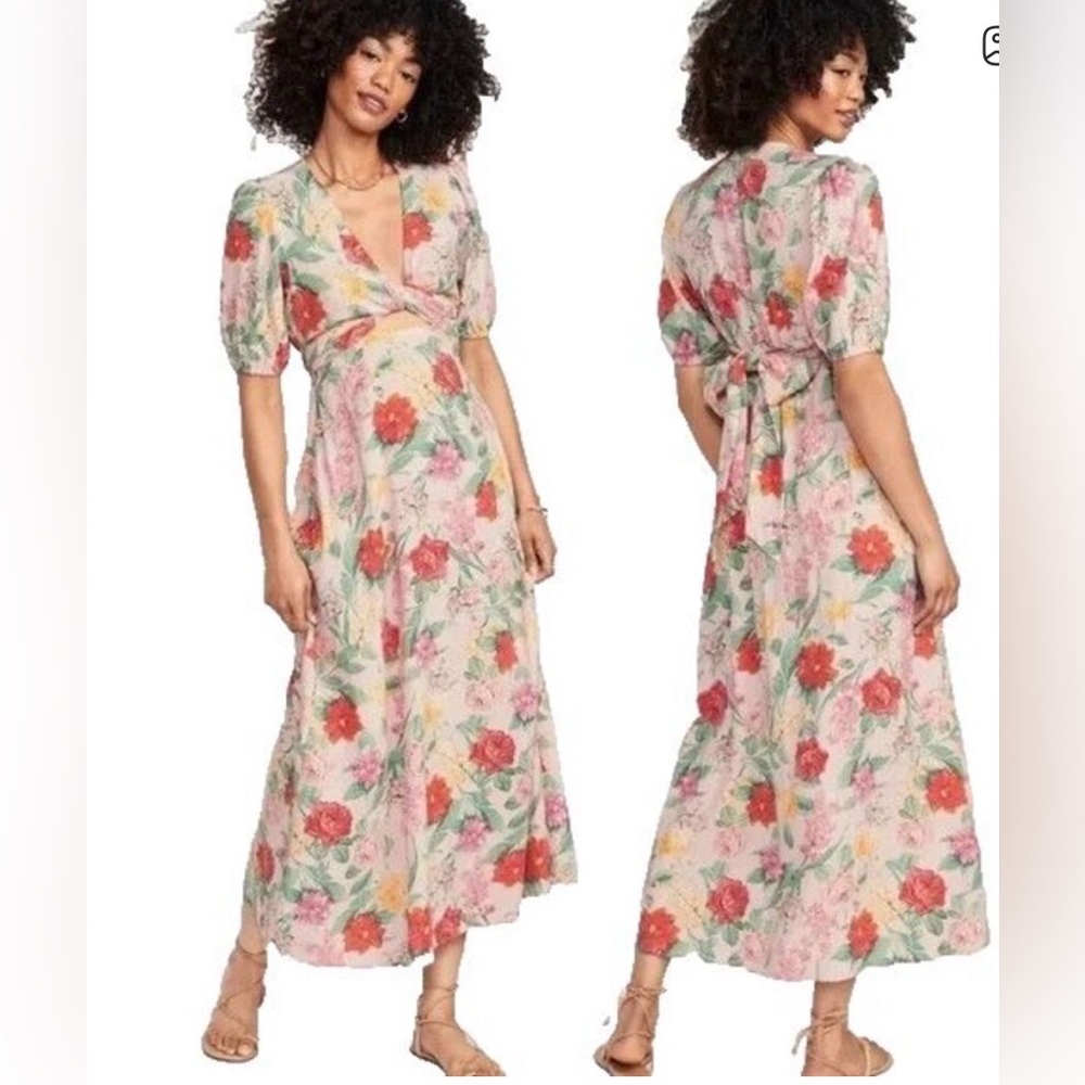 Old Navy Floral Wrap Maxi Dress in Pink and Red Sz S